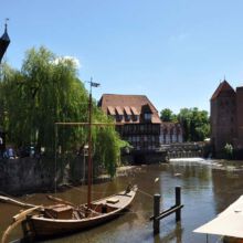 Mein idyllisches Lüneburg Blick über das Lüneburger Wasserviertel mit altem Kran